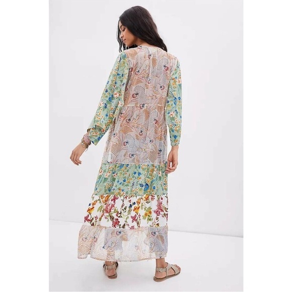 Anthropologie Dani Floral Kimono Duster Belt Bell Sleeve Metallic Thread - Picture 2 of 9